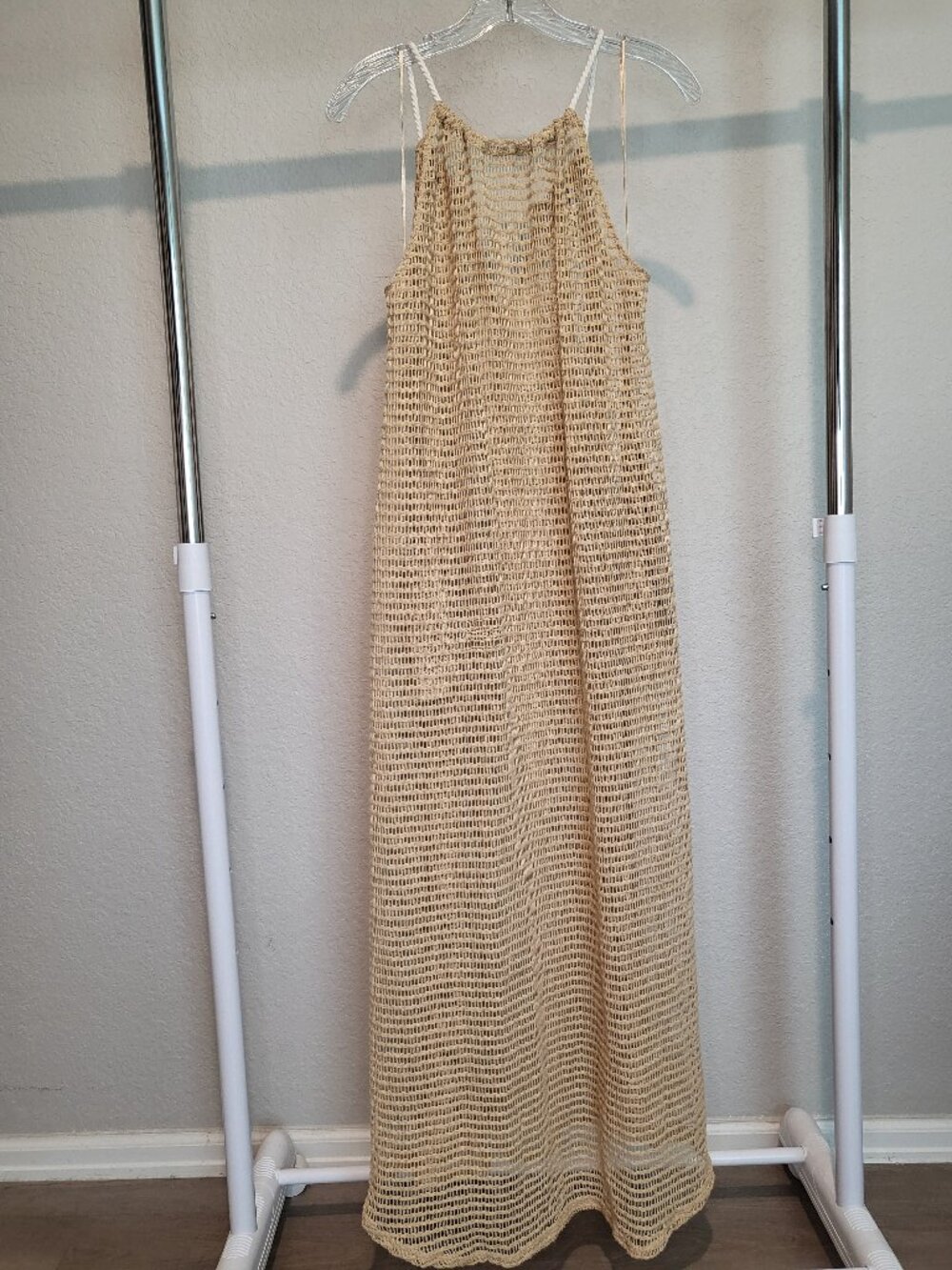 Haute Hippie STYLE Crochet Maxi Shell Detail Tan L Coverup Dress